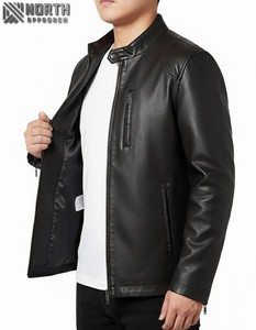 Veste en cuir mince de haute qualité pour hommes avec décoration brodée vente en gros veste de moto Racer Bomber veste personnalisée - Product Image 1