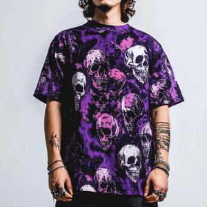 เสื้อยืดลายกราฟิกพิมพ์ลายหัวกะโหลกแบบยูนิเซ็กซ์ สไตล์ลำลองสำหรับฤดูร้อน ผ้าคอตตอนผสม ทรงปกติ - Product Image 4