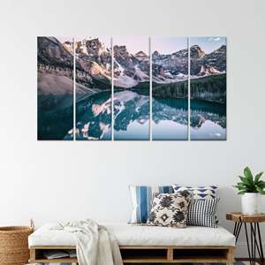 Arte de pared de cristal con diseño de lago Moraine: decoración de oficina con paisaje impreso en lienzo, lienzo enrollado de 5 piezas - Product Image 1