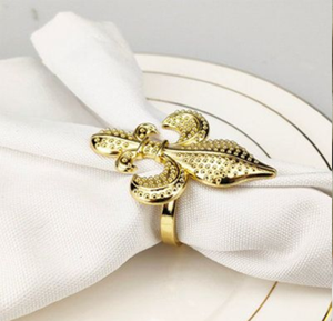 Rond de serviette fleur en or blanc, décor de table élégant, moderne, chic, sophistiqué, banquet, disponible au prix de gros - Product Image 4