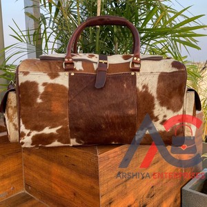 Voyage peau de vache cheveux bagage sac Vintage nuit Duffle cuir Camping randonnée sac à la main Weekender sac pour hommes et femmes - Product Image 1