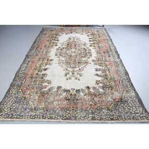 Vintage Rug, Large 6.3x9.6 ft Turkish Rug, <b>Brown</b> Floral <b>Wool</b> Rug - Product Image 3