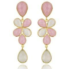 ต่างหูทรงยาวสีขาวทรงดอกกุหลาบสีชมพูและสีขาวเคลือบทองดีไซน์แฟนซีเครื่องประดับแฟชั่นน่ารักสำหรับเด็กผู้หญิงและผู้หญิง - Product Image 3