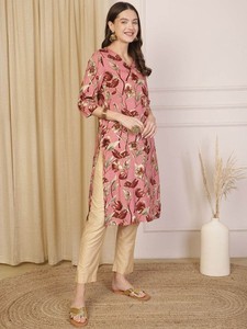 Femmes ethnique Floral Imprimé V-Neck Straight viscose rayonKurta indien pakistanais kameez - Product Image 3