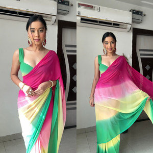 Hermoso Sari estampado de Georgette de calidad superior Ideal para ropa festiva e informal de proveedor indio - Product Image 1