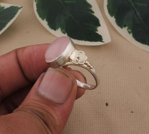 Quartz rose forme ovale bague en Quartz rose bague en argent sterling 925 bague fleur bijoux faits à la main cadeau d'anniversaire - Product Image 6