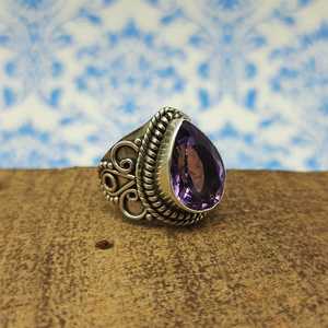 Pierre précieuse d'améthyste à facettes Bague Boho en argent 925 pour femme Bague en argent sterling 925 faite à la main Bague en argent massif avec améthyste - Product Image 1