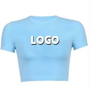 T-shirt court pour femme, impression personnalisée en gros, logo, couleur unie, été, col rond, coton, coupe ajustée, t-shirts courts pour femme - Product Image 3