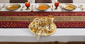 Indian Traditional Embossed <b>Dinner</b> Set Handcrafted Brass Thali Plate Bowls with Glass Spoon Beautiful Tableware Gift for <b>Dinner</b> - Product Image 6