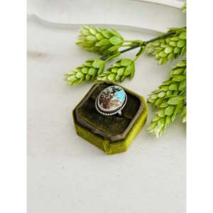 Eli Skeets #8 Turquoise & Sterling <b>Silver</b> Adjustable <b>Ring</b> with <b>Garnet</b> Handmade Jewelry for Everyday Wear Rhodium Plated - Product Image 4