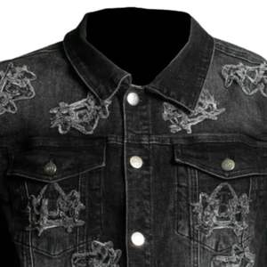 Veste en jean noire pour homme, design délavé, fermeture à boutons, manches longues, style urbain décontracté, vêtement extérieur en jean - Product Image 4