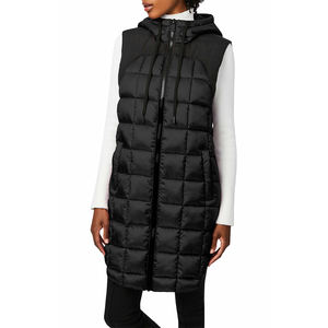 Femmes à capuche décontracté long gilet bouffant léger sans manches veste d'hiver chaud matelassé vêtements d'extérieur avec bouton et fermeture éclair - Product Image 1