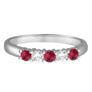 Bague en or blanc 14 carats avec cinq pierres de diamant et de rubis 0,55 ct, bijoux fins pour les mariages, plaqué or jaune - Product Image 2