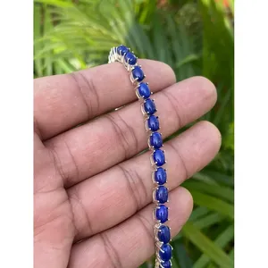 925 Silver Fashion Tennis <b>Bracelet</b> with Lapis Lazuli Elegant Accessory - Product Image 3