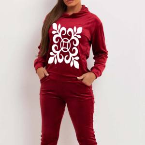 Vente en gros Ensemble de survêtements en velours 100% coton de meilleure qualité pour femmes, personnalisé, décontracté, deux pièces, en velours, coupe ajustée, pour filles - Product Image 2