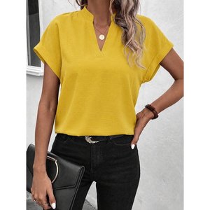 เสื้อเบลาส์สตรีแขนสั้นคอจีน รุ่นโซเฟีย 35753 - สีเหลือง - Product Image 1