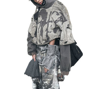 Sweat à capuche oversize à manches 3/4 et épaules tombantes pour hommes en coton mélangé Streetwear - Product Image 4