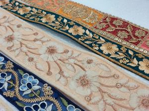 Eco-Friendly Assorted Pastel Floral Embroidered Lace Trim <b>Sequin</b> Detail Vintage Saree Border Dupatta Garment Sewing DIY Craft - Product Image 3