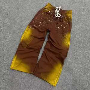 Pantalon de survêtement pour homme en molleton français brodé personnalisé, jogging lourd, coupe ample, jambe droite, strass, lavage à l'acide, effet délavé - Product Image 6