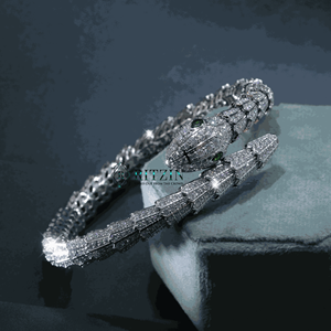 Bracelet pour femme Ritzin en moissanite blanche ronde brillante, en argent sterling 925, style serpent, style hip-hop, pour les fêtes - Product Image 5