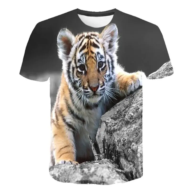 Camiseta estampada personalizada con estampado de tigre de dibujos animados, Camiseta estampada de Anime, camiseta gráfica de manga corta de talla grande para hombre