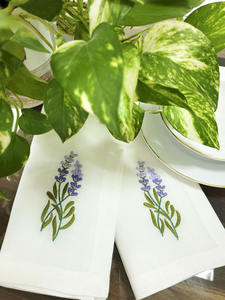 Broderie Lavande Conception Dîner Serviette Haute Qualité Blanc Lin Polyester Mélange Serviette De Table pour La Maison Hôtel Événements - Product Image 4