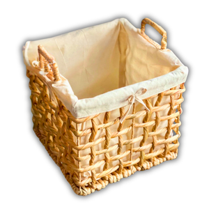 Panier de jacinthe d'eau en rotin carré fait à la main avec doublure en coton et cadre solide - Product Image 1