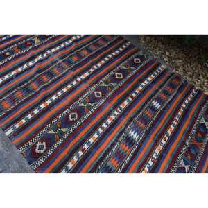 Tapis turc vintage traditionnel orange et bleu 5,9 x 9,8 pieds, tapis en laine patchwork avec dos en latex pour la décoration du salon - Product Image 5