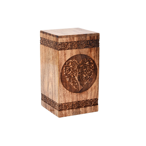 Handmade Wooden Pet <b>Urn</b> Rectangle Shape Tree of Life Design Durable for Dogs - Product Image 1