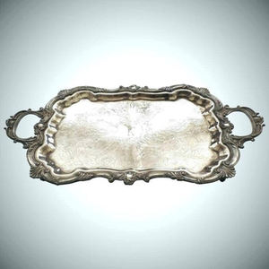 Plateau de service en métal vintage argenté classique Design élégant et solide Parfait pour un décor traditionnel Utilisation quotidienne avec poignées Qualité supérieure - Product Image 5