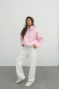 Sweat Jogger pantalons empilés ensemble de survêtement survêtement personnalisé imprimé bouffant haut court à capuche - Product Image 6