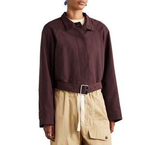 Femmes marron foncé recadrée veste décontractée manches longues ceinturé Design élégant confortable vêtements d'extérieur à carreaux personnalisé mode coton - Product Image 2