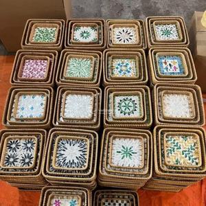 Mother of Pearl Mosaic Inlay Serving Tray, Premium Handmade <b>Wicker</b> Rattan Decorative Tray for Home Decor Wholesale Viettimecraft - Product Image 1