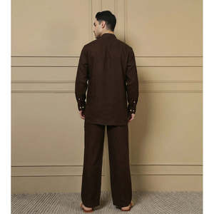 Deebaco <b>Men's</b> Solid Brown Cotton Co-Ord Set Full Sleeve Mandarin Collar Casual Kurta With Pajama Summer Daily Wear 2 Piece Set - Product Image 4