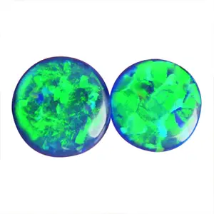 Paire d'opale de feu synthétique scintillante bleu vert 4 CTW Cabochon de forme ronde taille 11x11x2 MM paire de boucles d'oreilles bijoux