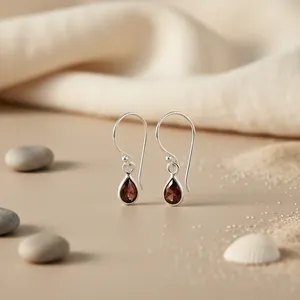 "925 Silver #Fashion# Garnet Teardrop Earrings for Women's Gift" - Product Image 2