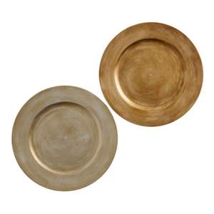 <b>Vintage</b> Gold Distressed Rim Metal Charger Plates Scalloped Edge Round Underplate for Fine Dining & Banquet Party Decorations - Product Image 2