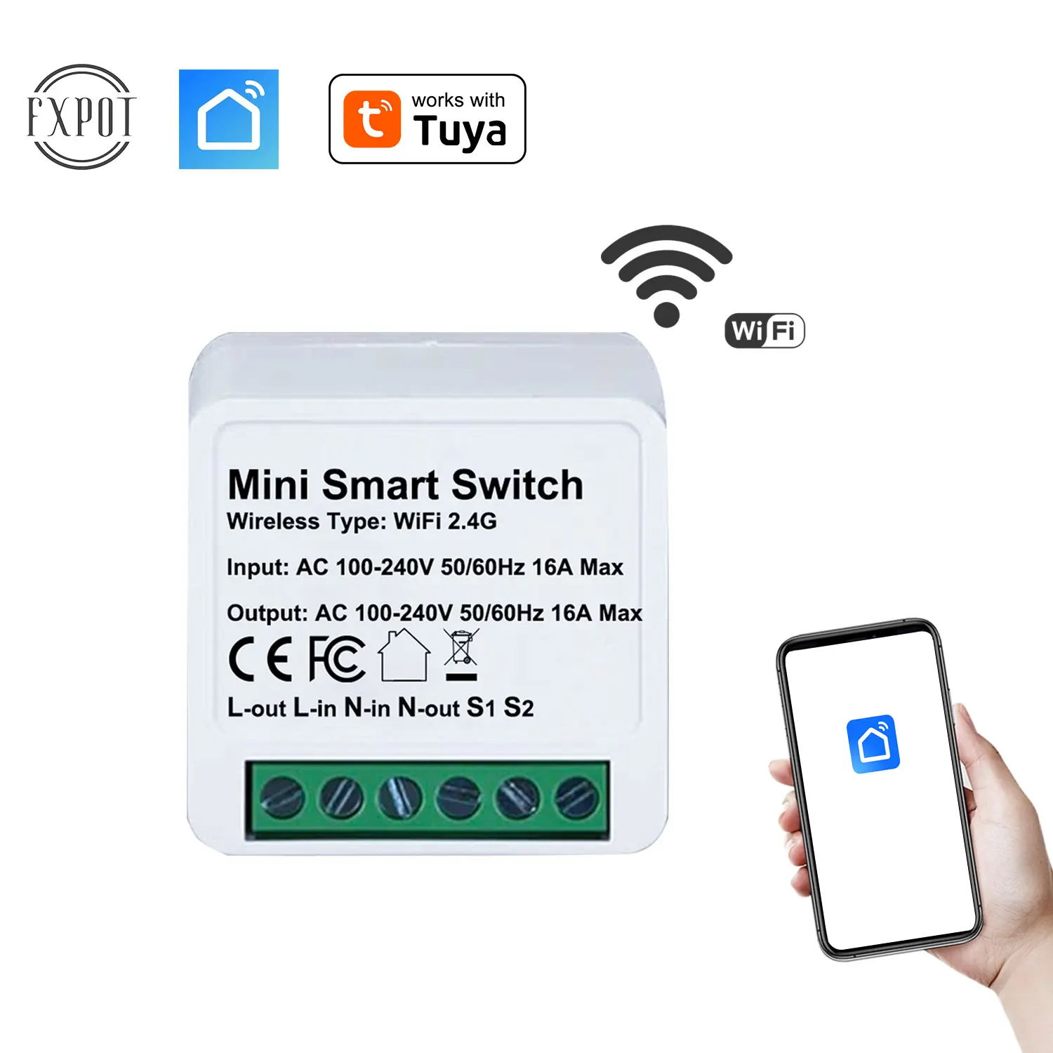 Module 2-way Control Work With Tuya Smart Life Alexa Relay Automation Breaker 16A Mini Wifi DIY Light Switches