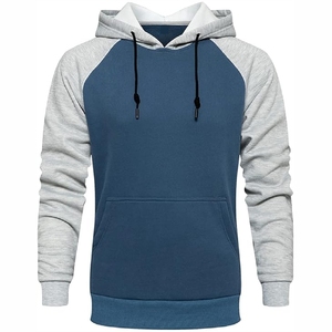 Sudadera con capucha raglán azul y gris para hombre, sudadera con mangas en contraste, sudadera deportiva bicolor, diseño personalizado - Product Image 3