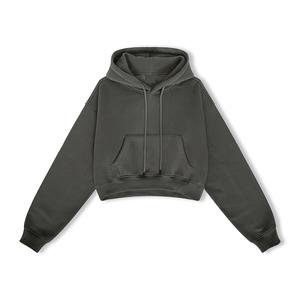 2023 nuevo diseño mujeres 100% algodón doble lavado Sudadera con capucha logotipo personalizado Color sólido polar Sudadera con capucha mujeres - Product Image 5