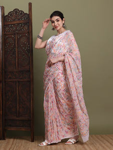 Elegante Georgette Chikan trabajo hecho a mano sari con blusa talla única viscosa estilo tradicional para fiesta ropa India pakistaní - Product Image 5