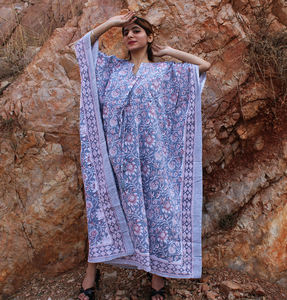 Eco-friendly 100% Cotton Hand Block Printed <b>Kaftan</b> Comfortable Elegant Floral Print Elegant Border Casual <b>Indian</b> Clothing <b>Kaftan</b> - Product Image 3