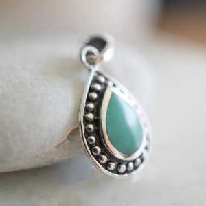 Plata de Ley 925 pera Natural turquesa piedra preciosa hecha a mano diseñador rodio plateado joyería fina colgante para mujeres a granel - Product Image 5