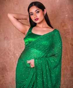 Sari indio de seda con encaje y estampado para mujer + Blusa, Prenda étnica, Último diseño, Sari para fiesta - Product Image 4