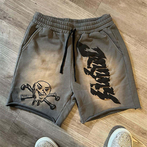 Pantalones cortos desgastados con lavado ácido de algodón Vintage personalizados para hombre, pantalones cortos de algodón para sudor, pantalones cortos con estampado de espuma de pantalla 3D desteñidos por el sol para hombre - Product Image 3