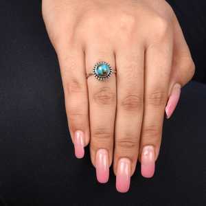 Copper Turquoise <b>Ring</b>, Sterling <b>Silver</b> <b>Adjustable</b> Open Band Boho Gemstone Jewelry Handmade Southwest <b>Ring</b> December Birthstone - Product Image 2