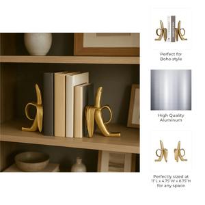 Porte-livres élégant en laiton finition or, idéal pour les étagères, les espaces de travail et les présentoirs de salon, provenance Inde - Product Image 2