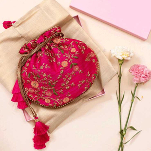 Latest Design Women's Traditional Indian Handmade Golden <b>Gota</b> Patti Work Potli Bag Embroidered Silk Wedding Gift Women Handbag - Product Image 1