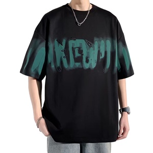 Camiseta holgada de cuello redondo para hombre, camiseta informal de algodón con estampado de letras a la moda de verano para adolescentes y adultos jóvenes - Product Image 1