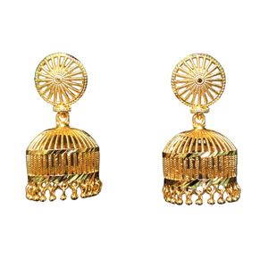 Juego de pendientes de bajo precio con diseño tradicional de 22CT, pendientes Jhumka chapados en oro, joyería para mujer, ropa de exportadores - Product Image 1